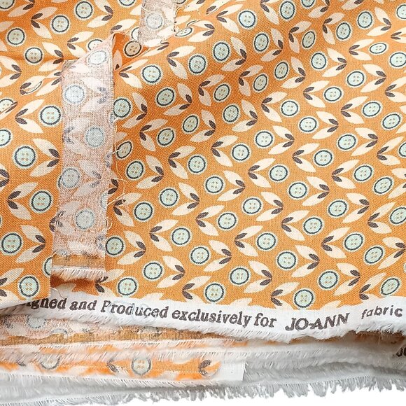Jo-Ann 2 Yards Orange & Blue Cotton Fabric With Retro Circular Pattern - Picture 3 of 3